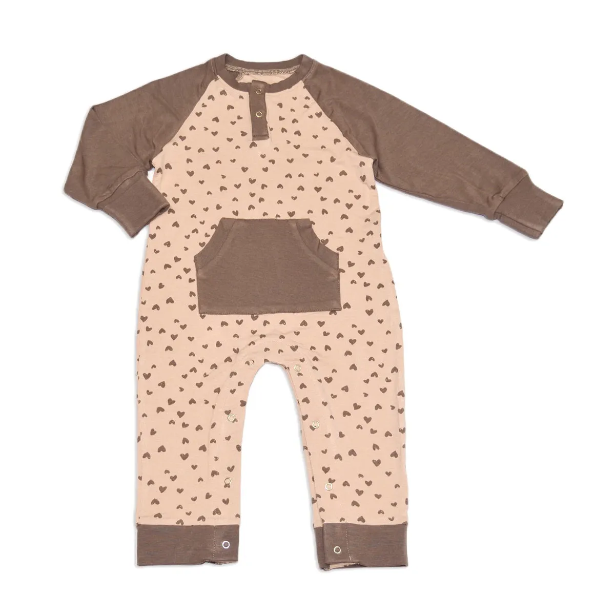 Bamboo Long Sleeve Romper w/Kangaroo Pocket (Doodle Hearts Print)