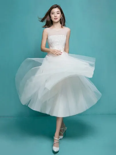 Beading Tea-Length Wedding Dress