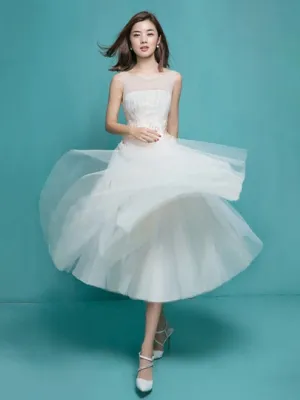 Beading Tea-Length Wedding Dress