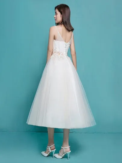 Beading Tea-Length Wedding Dress