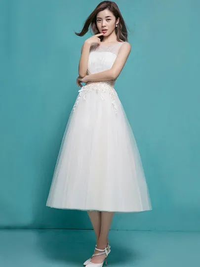Beading Tea-Length Wedding Dress