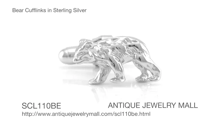Bear Cufflinks in Sterling Silver