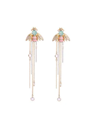 Bee Pattern Tassel Long Earrings