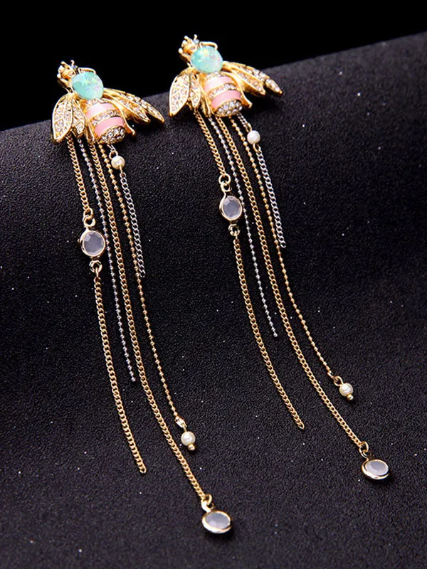 Bee Pattern Tassel Long Earrings