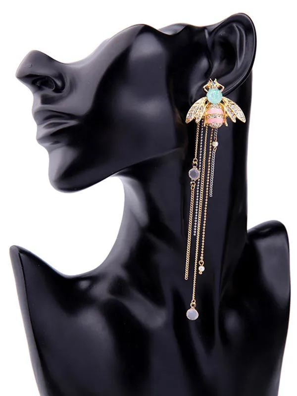 Bee Pattern Tassel Long Earrings