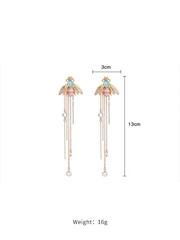Bee Pattern Tassel Long Earrings
