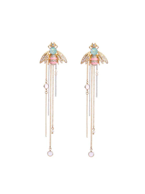 Bee Pattern Tassel Long Earrings