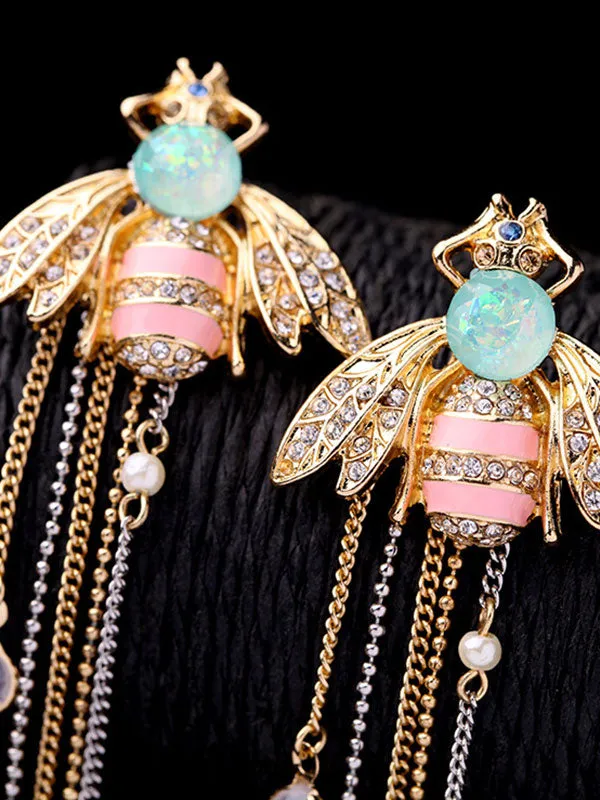 Bee Pattern Tassel Long Earrings