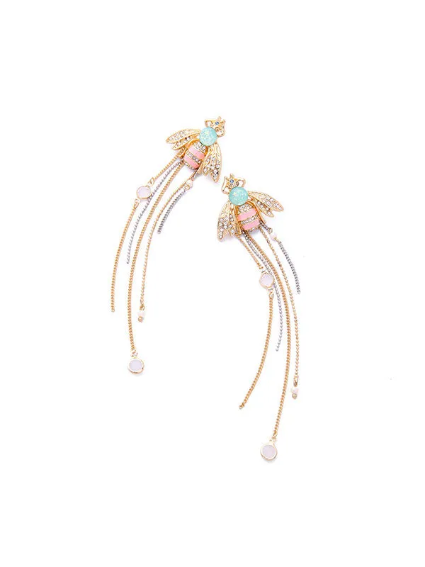 Bee Pattern Tassel Long Earrings