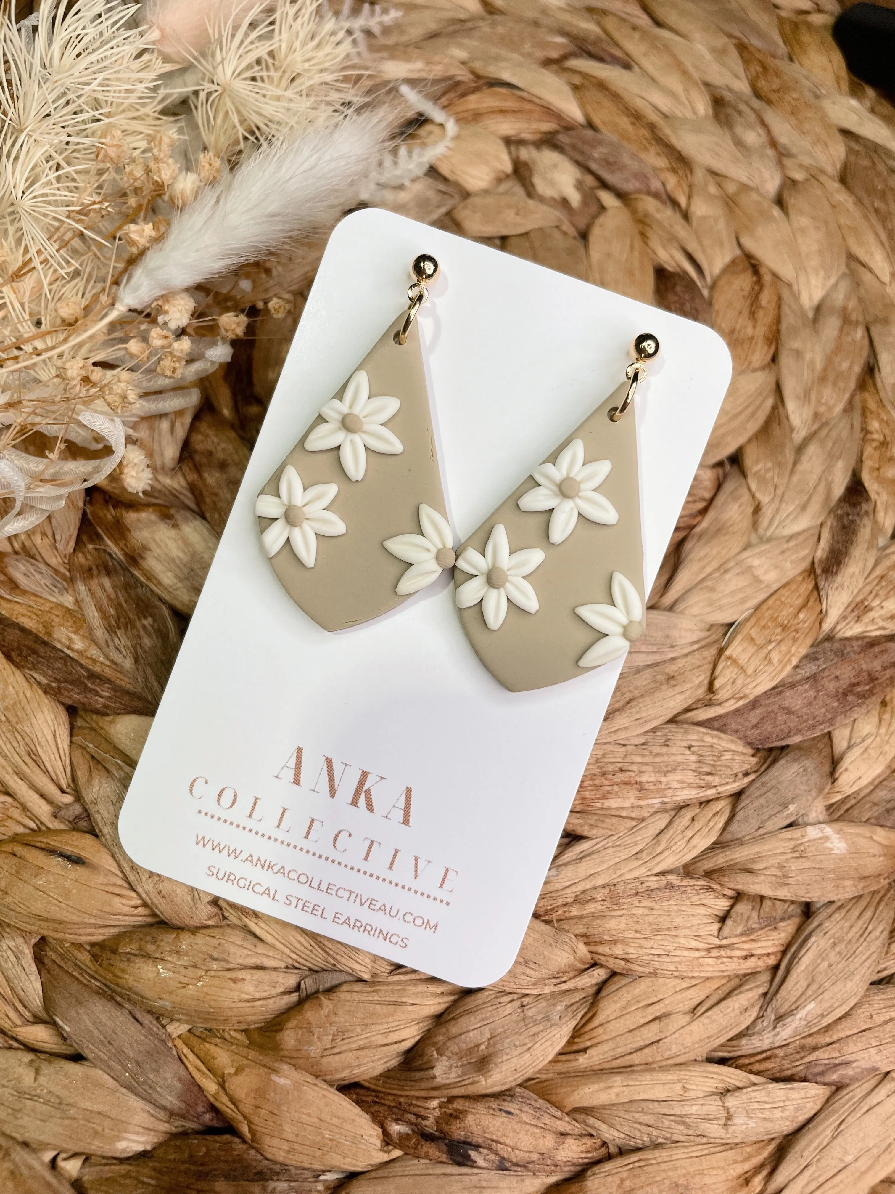 Beige Daisy Statement Earrings
