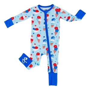 Birdie Bean Carter Blue Ice Cream Cones 4th of July Print Convertible Baby Romper