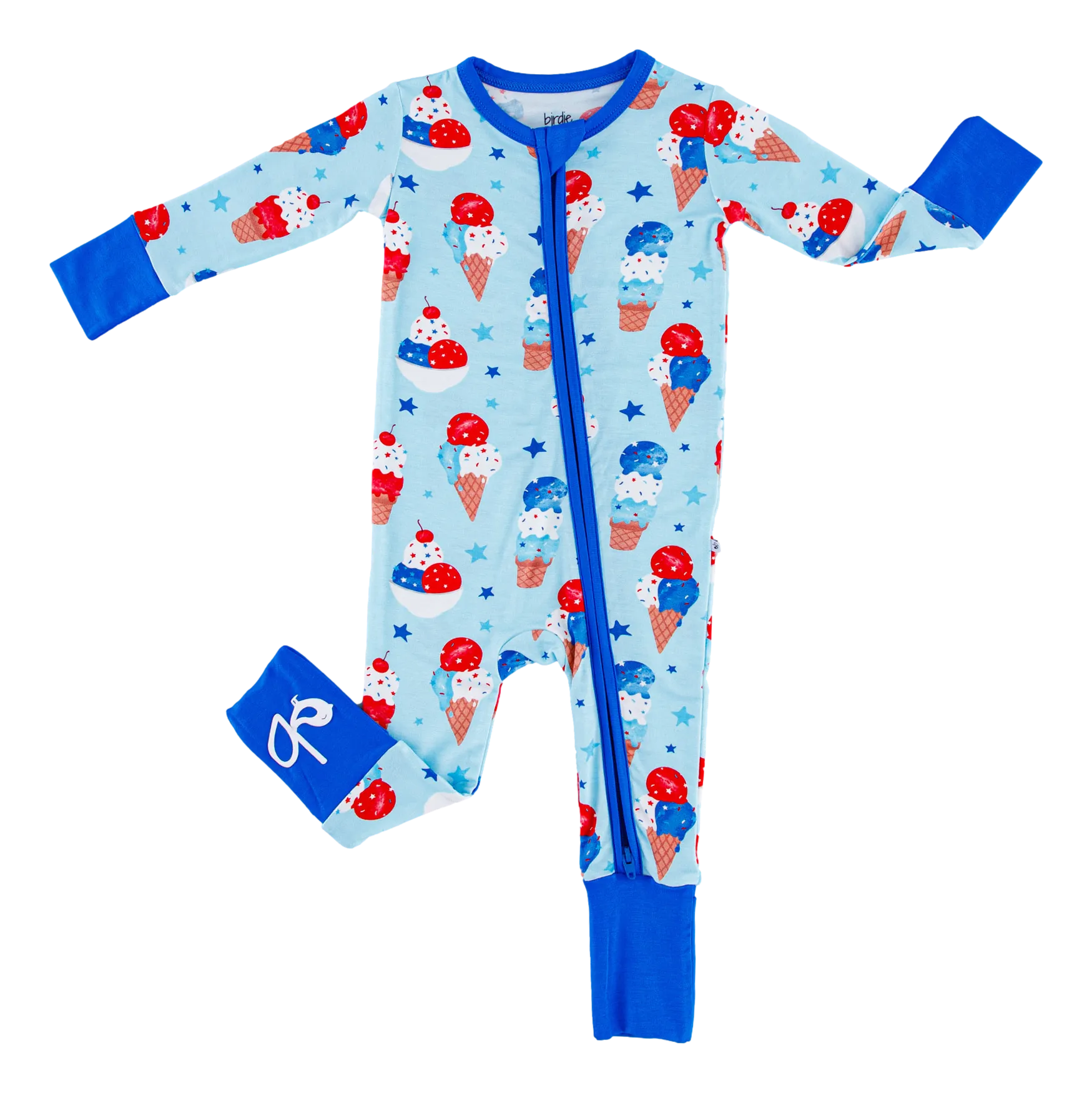 Birdie Bean Carter Blue Ice Cream Cones 4th of July Print Convertible Baby Romper