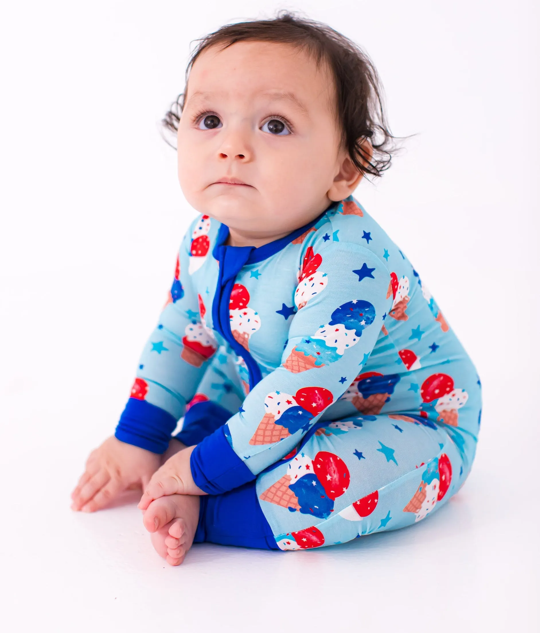 Birdie Bean Carter Blue Ice Cream Cones 4th of July Print Convertible Baby Romper