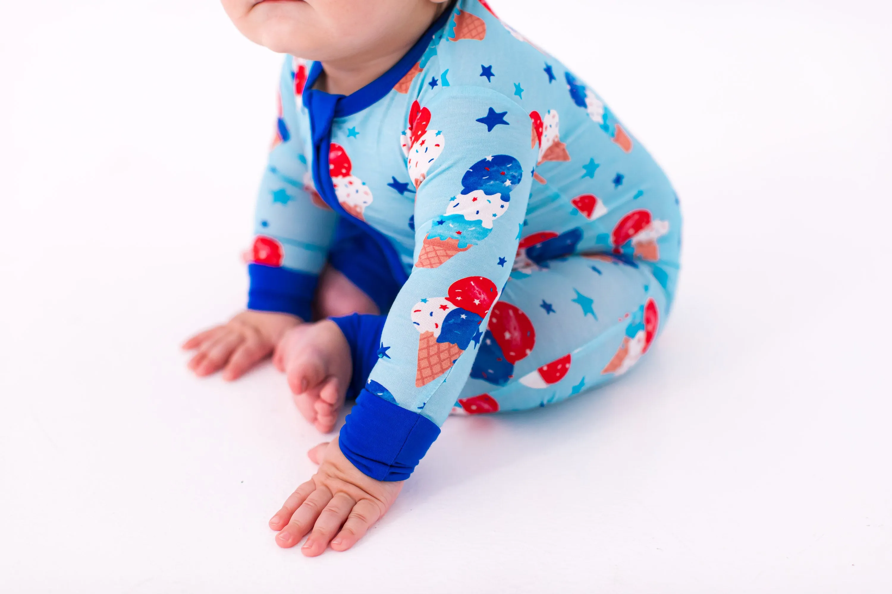 Birdie Bean Carter Blue Ice Cream Cones 4th of July Print Convertible Baby Romper
