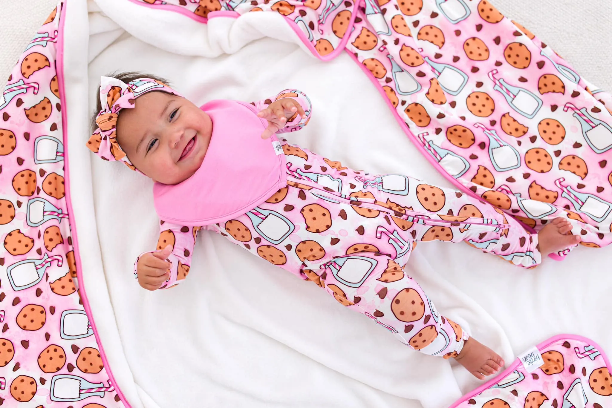 Birdie Bean Faye Pink Cookies and Milk Print Convertible Baby Romper