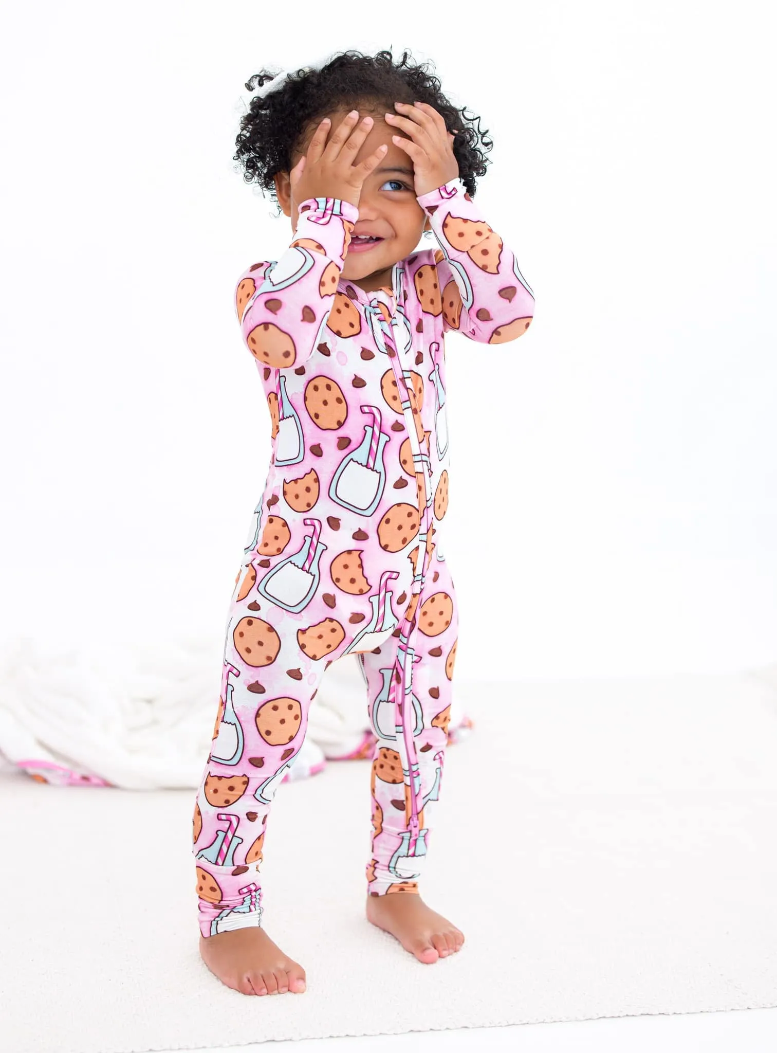 Birdie Bean Faye Pink Cookies and Milk Print Convertible Baby Romper