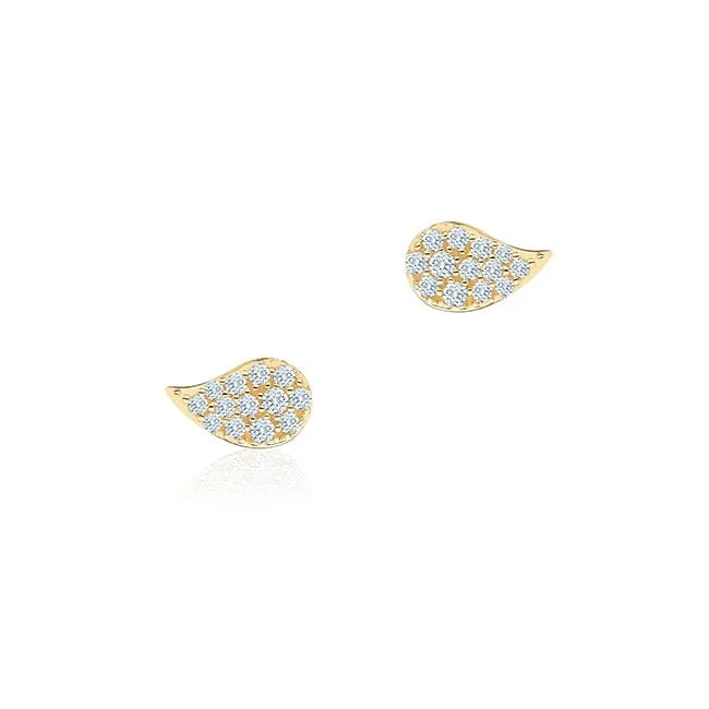 Birks 18K Yellow Gold Petale Diamond Pave Small Studs