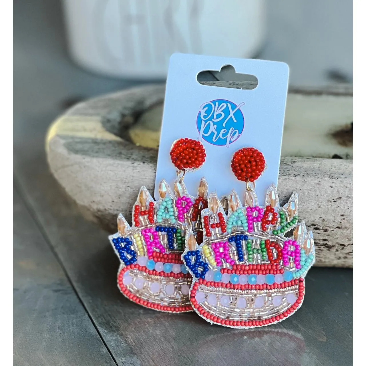Birthday Cake Seed Beaded Drop Earrings