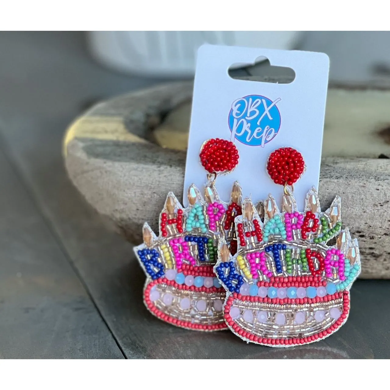 Birthday Cake Seed Beaded Drop Earrings