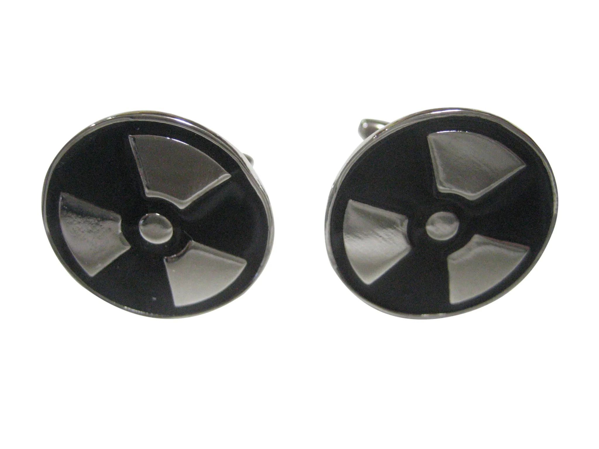 Black and Silver Toned Radioactive Symbol Cufflinks