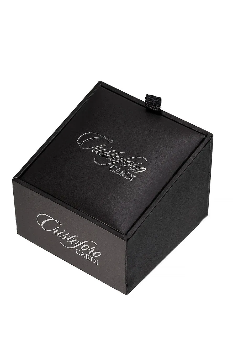 Black Circular Onyx with Silver Trim Studs and Cufflinks Set