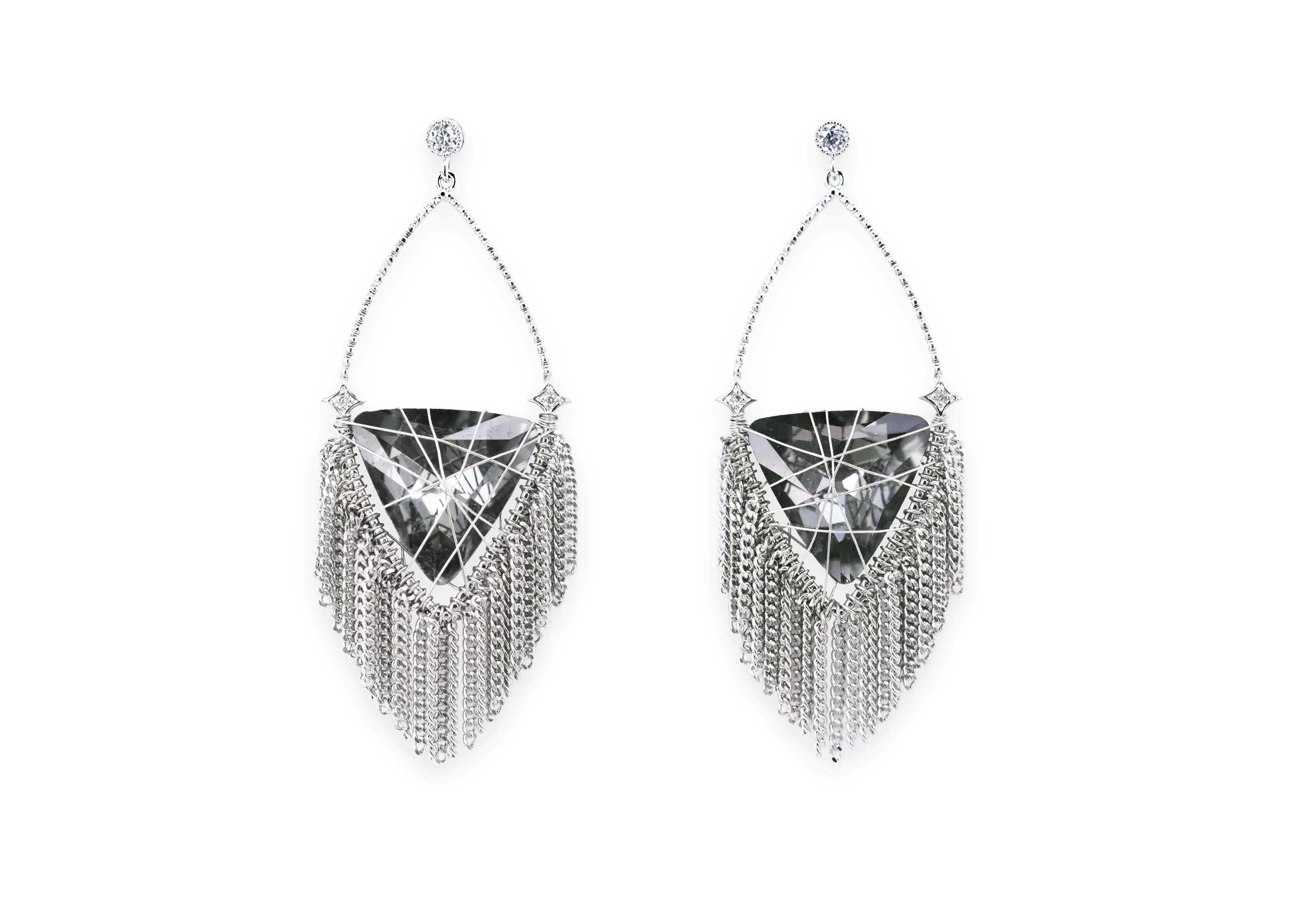 Black diamond statement tassel earrings