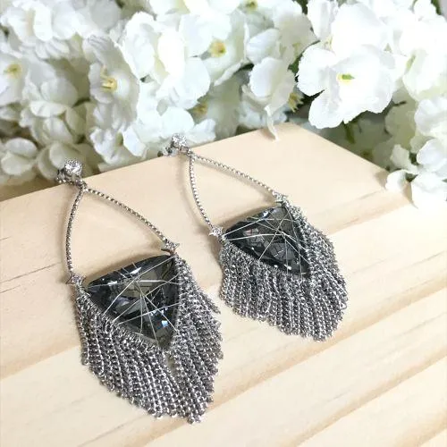 Black diamond statement tassel earrings