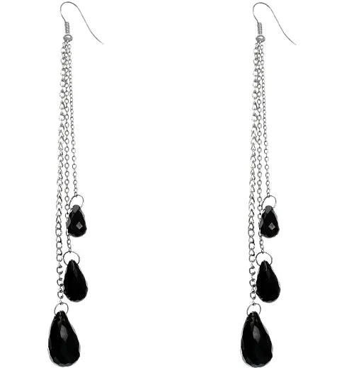 Black Faceted Long Drop Chain Earrings
