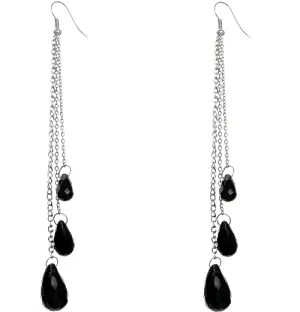 Black Faceted Long Drop Chain Earrings