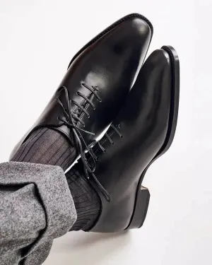 Black Leather Eulalie Whole Cut Oxfords - Formal Shoes