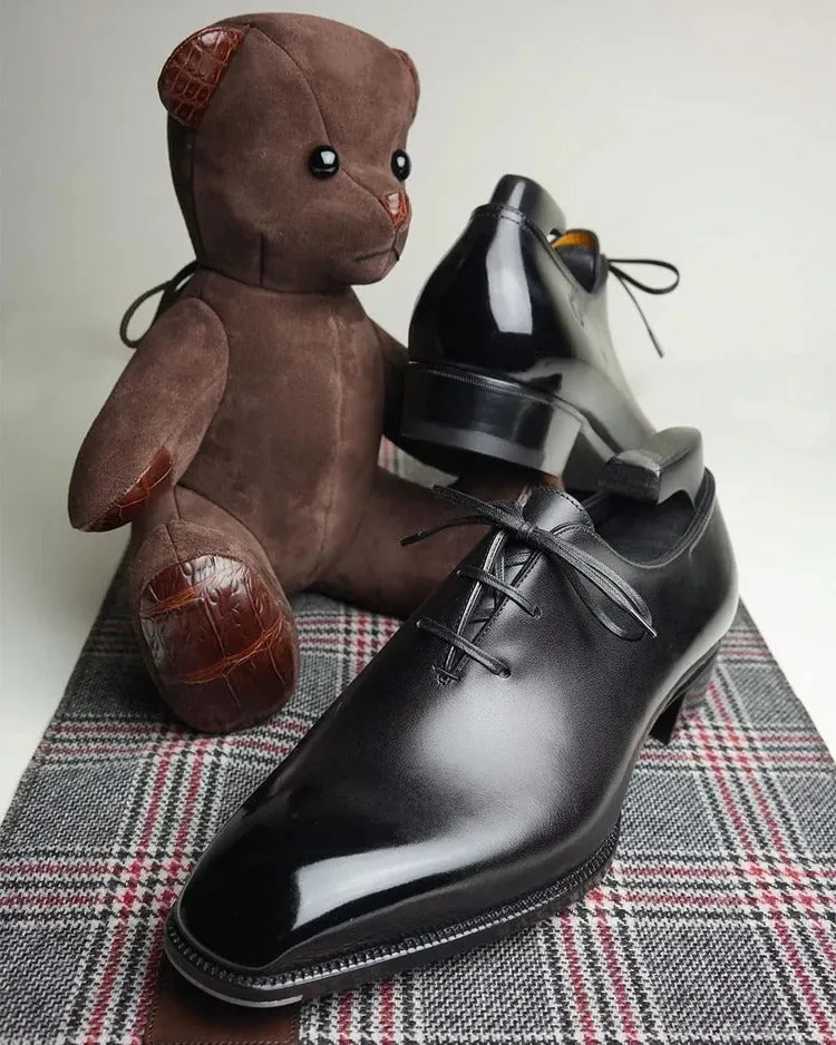 Black Leather Eulalie Whole Cut Oxfords - Formal Shoes