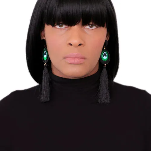 Black Long Peacock Tassel Earrings