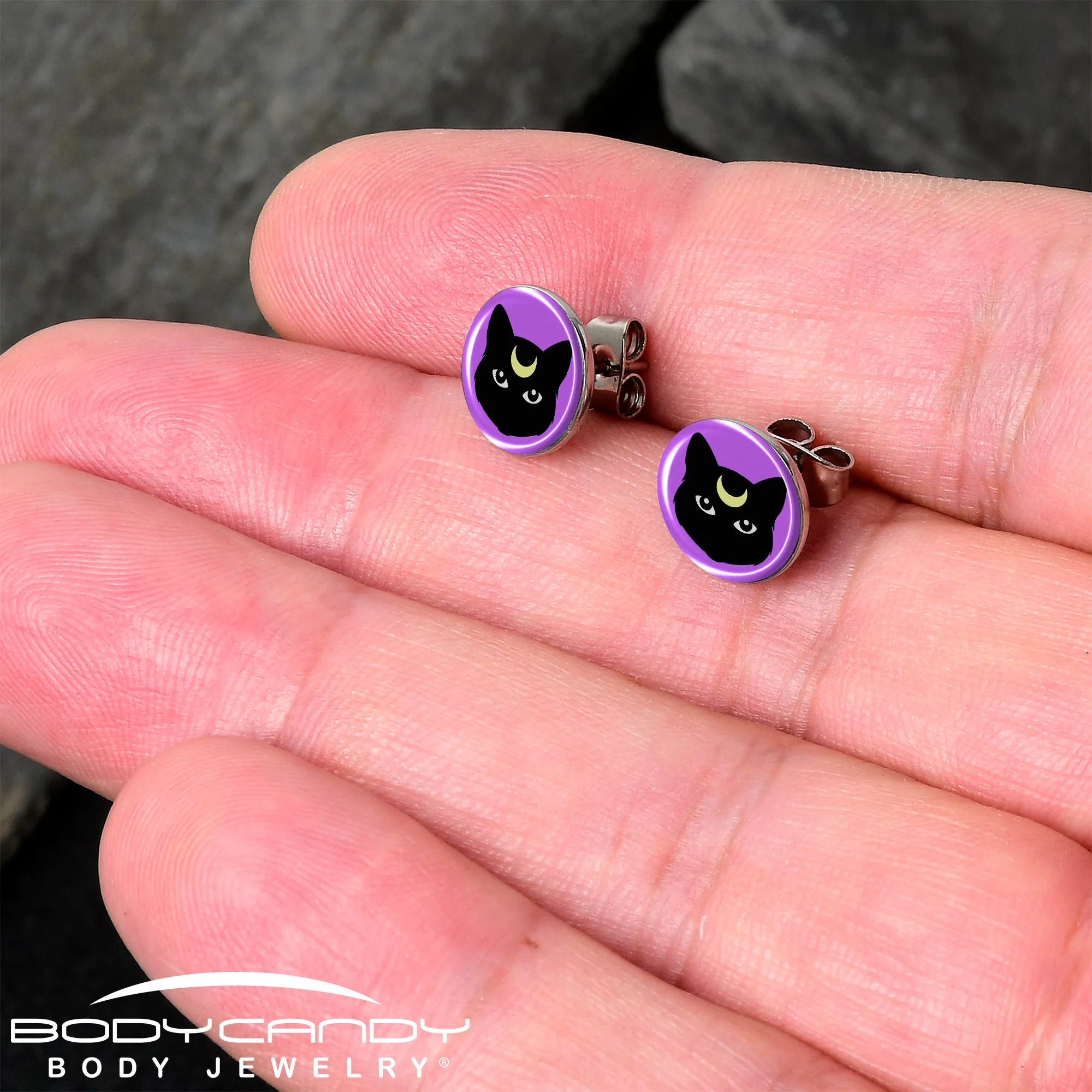 Black Mystic Kitty Cat Stud Earrings