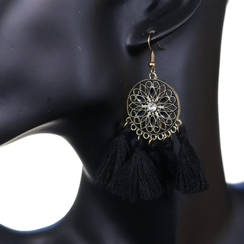 Black Tassel Fringe Drop Earrings