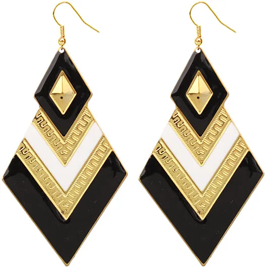Black White Chevron Spear Drop Earrings