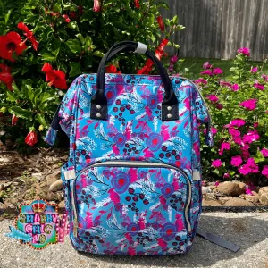Blue and Pink Floral Diaper Bag Backpack