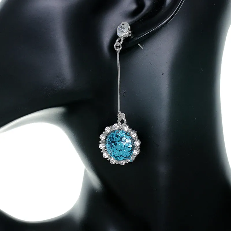 Blue Confetti Vertical Bar Drop Earrings