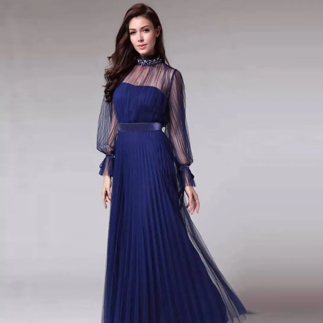 Blue Elegant Women Party Evening Dresses for Winter