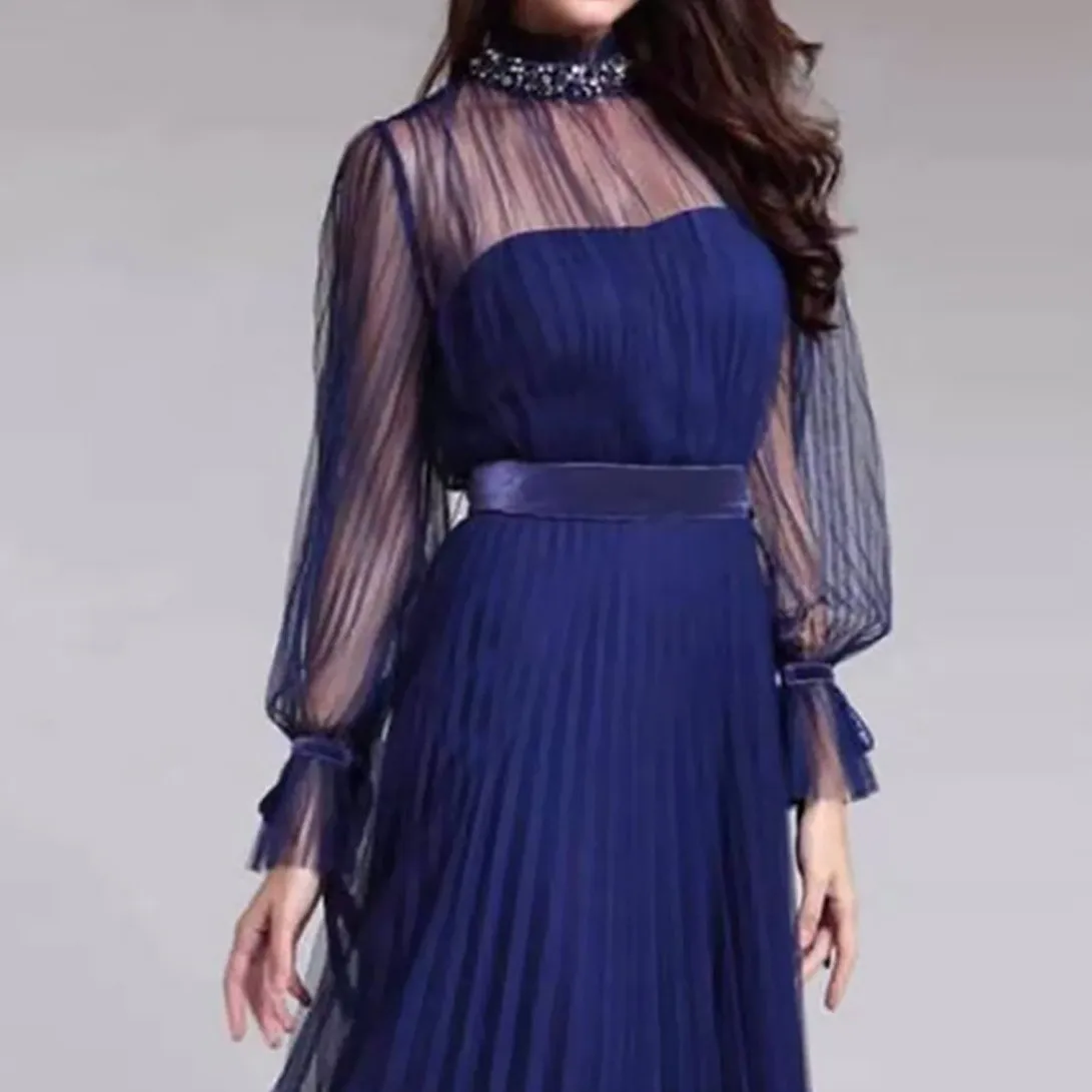 Blue Elegant Women Party Evening Dresses for Winter