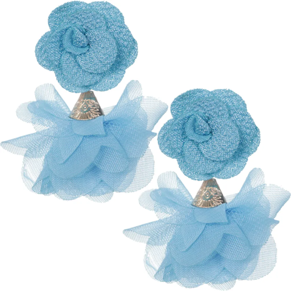 Blue Floral Nylon Dangle Earrings