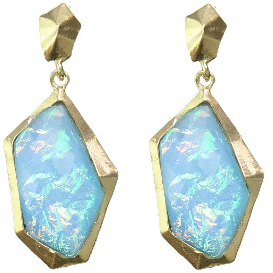 Blue Iridescent Faux Gemstone Post Earrings
