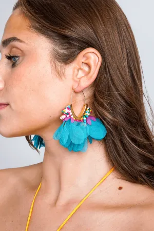 Blue Mesh Petal Tassel Beaded Earrings