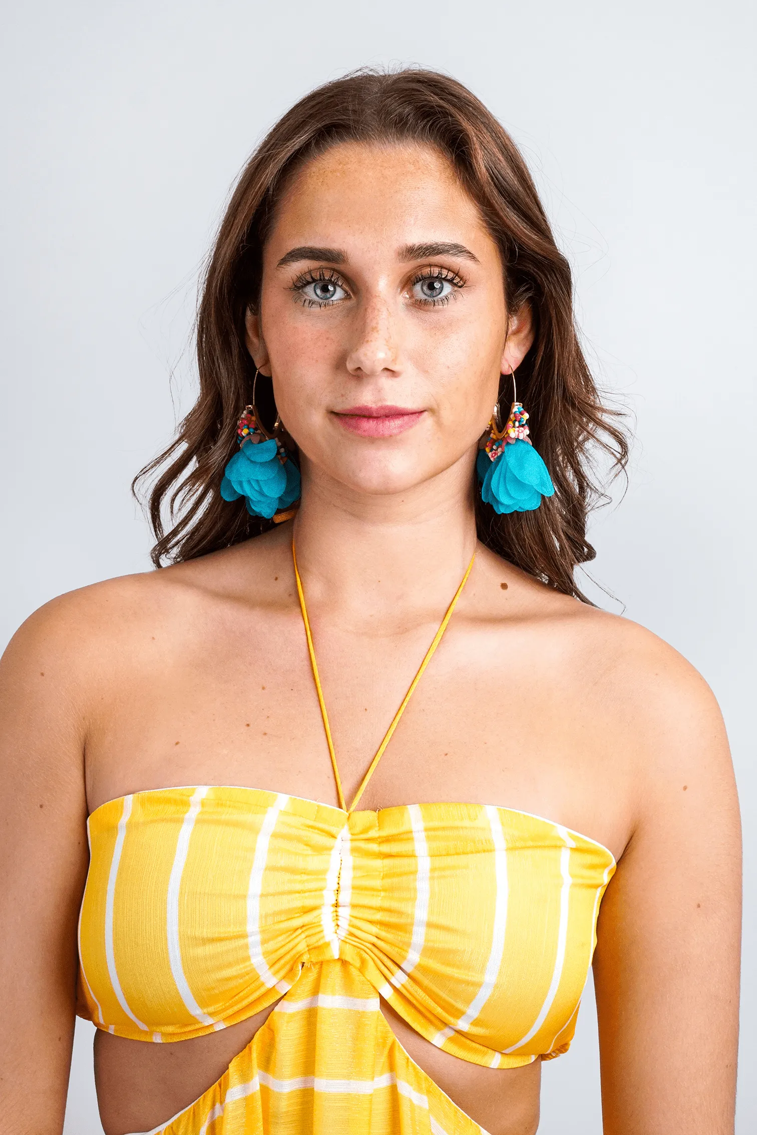 Blue Mesh Petal Tassel Beaded Earrings
