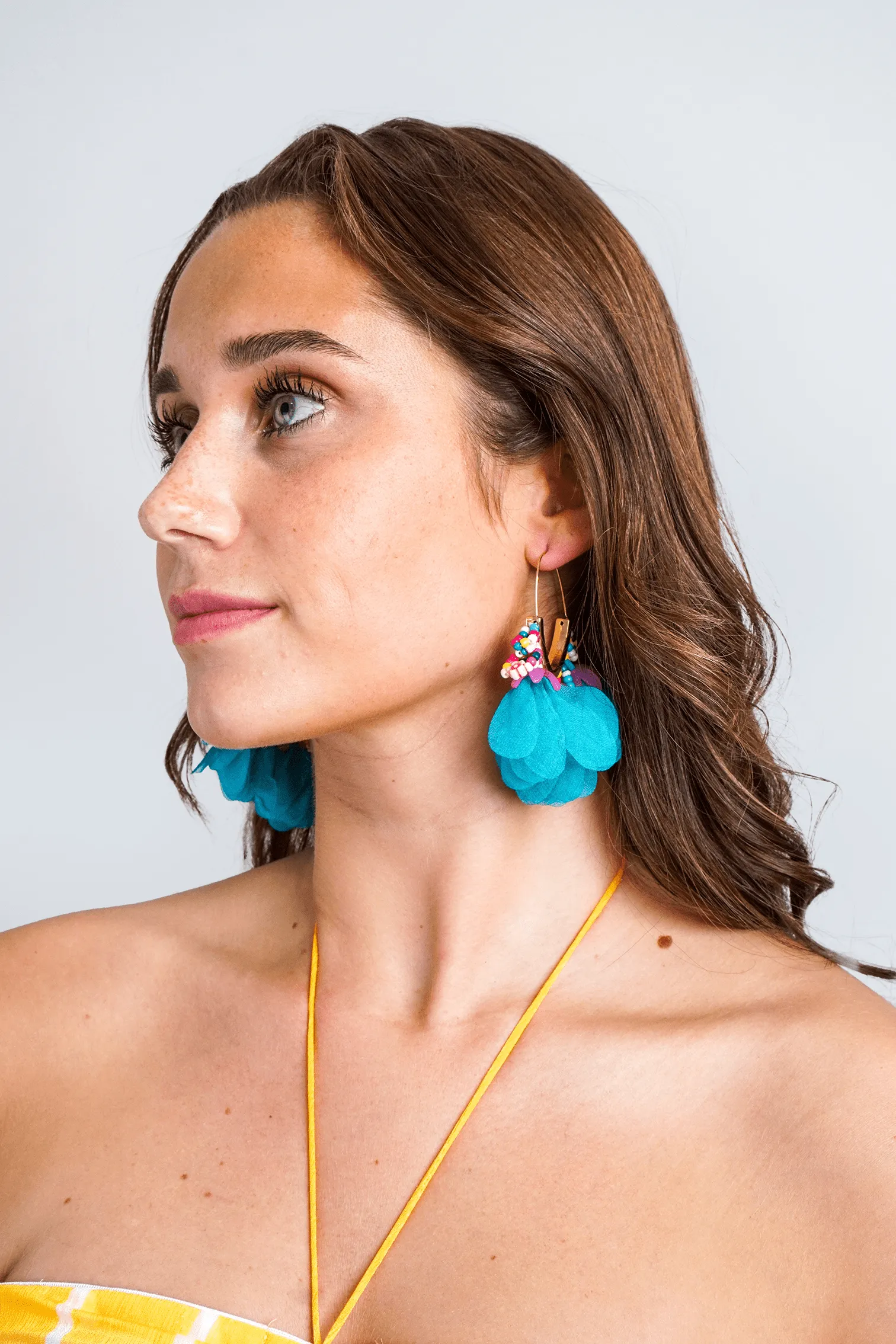 Blue Mesh Petal Tassel Beaded Earrings
