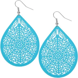 Blue Pear Shaped Filigree Drop Earrings