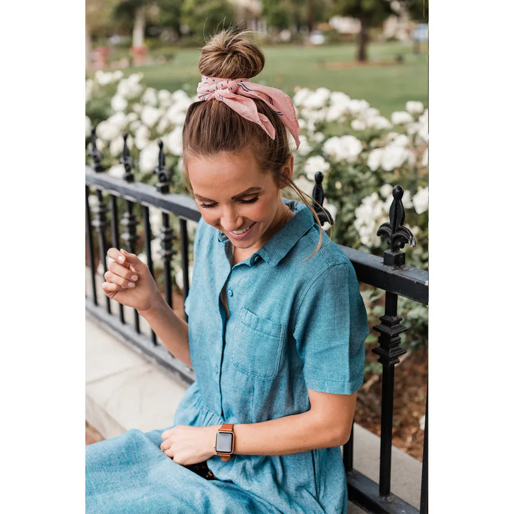Blue Single-breasted Casual Denim Midi Dress