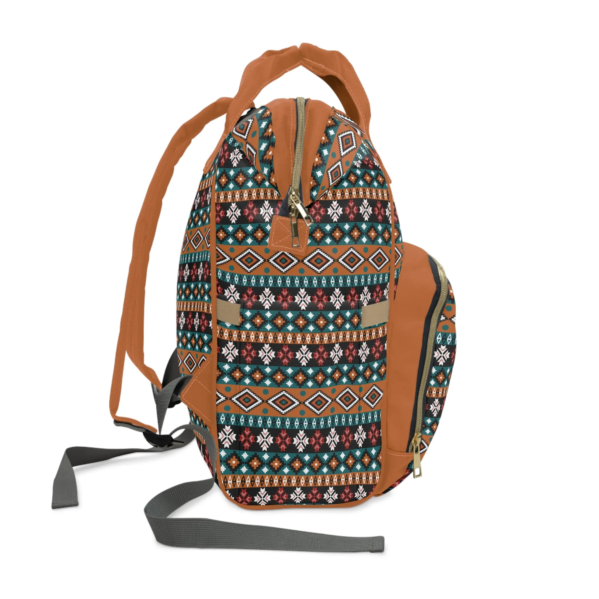 Boho-Chic Aztec Diaper Backpack - Multifunctional & Durable Nylon Changing Bag with Tribal Patterns, Spacious & Organized for Modern Parents