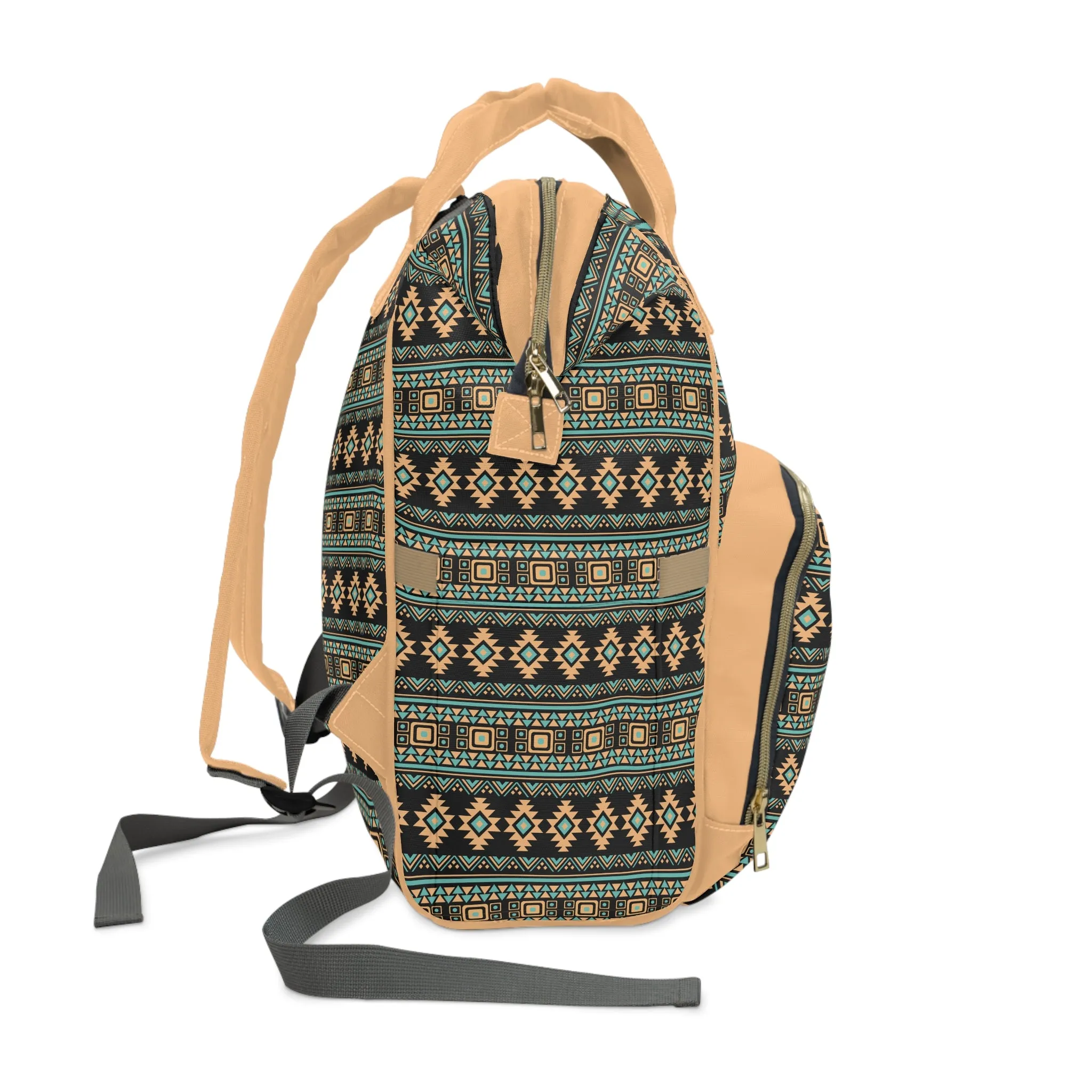 Boho-Chic Aztec Diaper Backpack - Multifunctional & Durable Nylon Changing Bag with Tribal Patterns, Spacious & Organized for Modern Parents