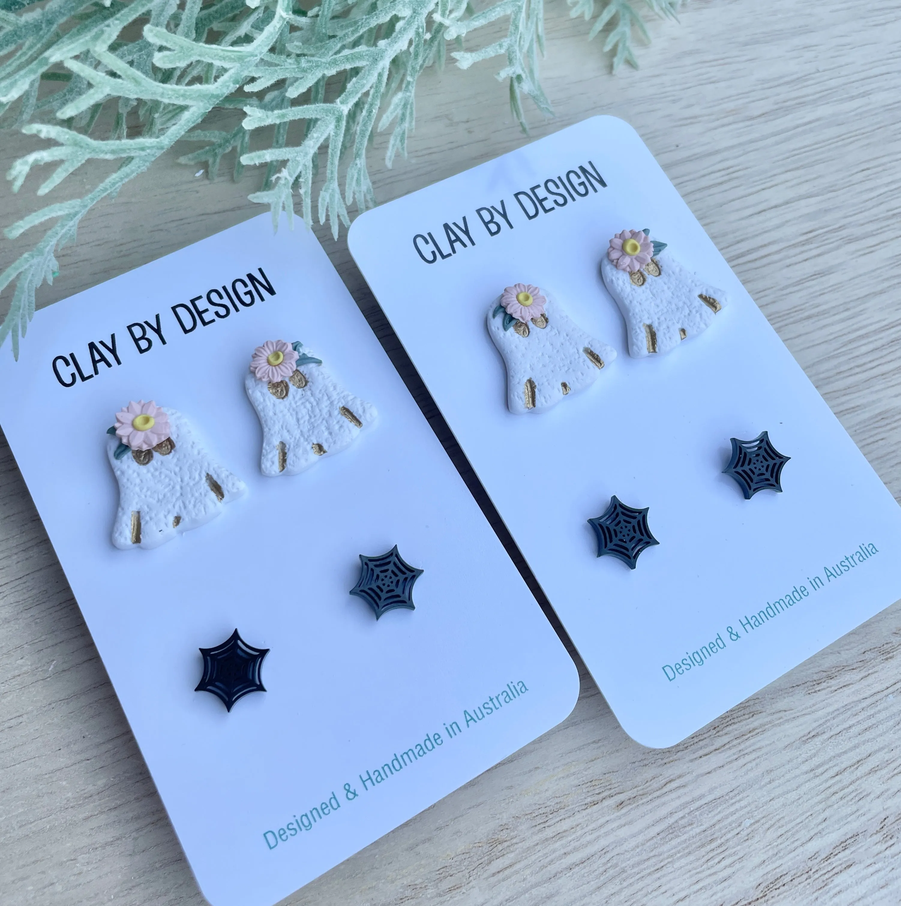 Boho ghost & black spider web stud duo sets
