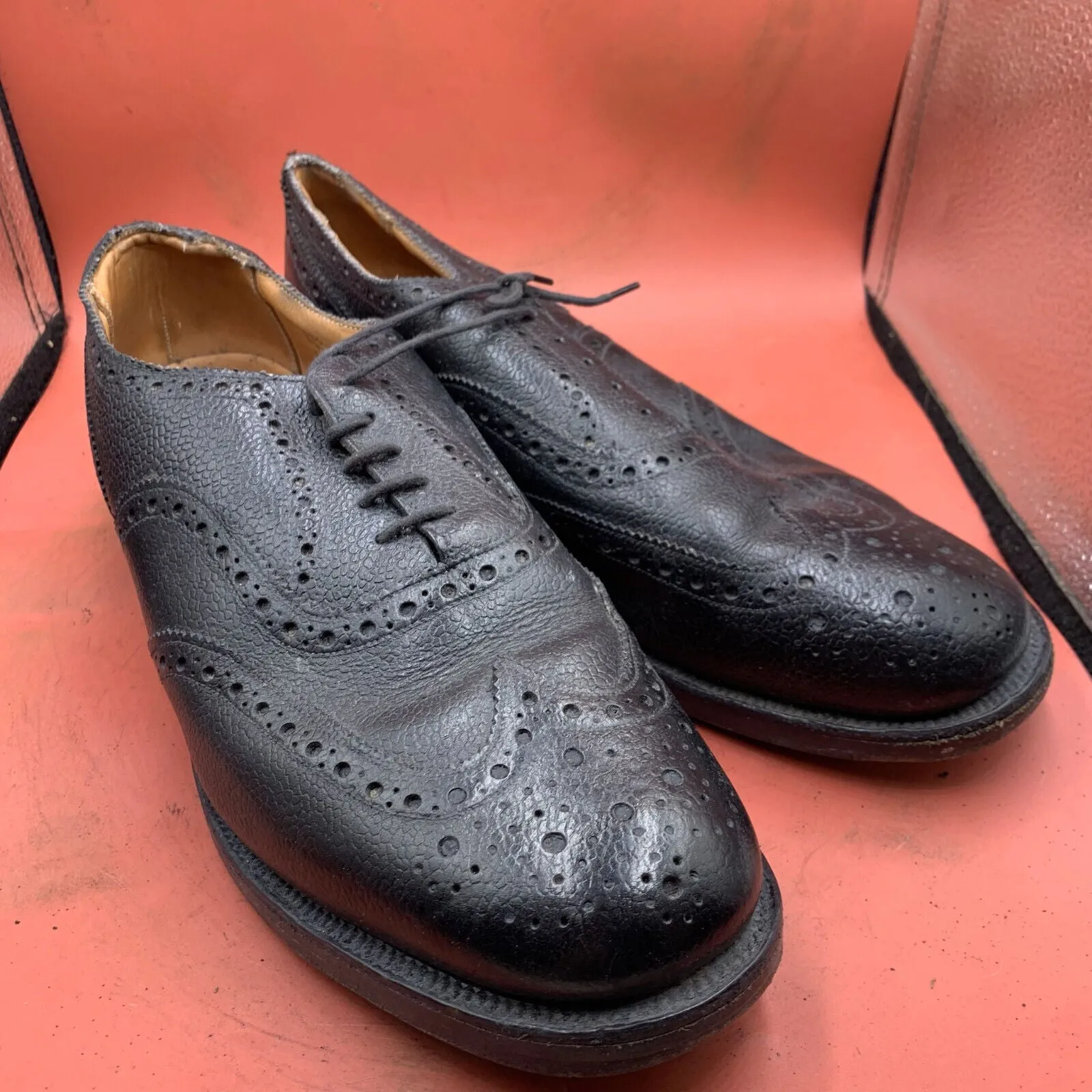 British Army Scottish Highland Black Leather Dress Shoes Brogues - Size UK 10L